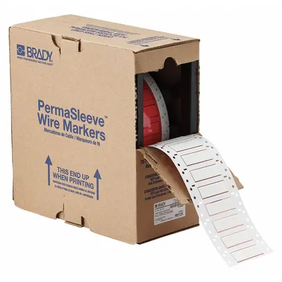 BRADY Sleeve Label: 3/8 in x 2 in, Polyolefin, White (Matte) - Brady Precut Sleeve Label Rolls