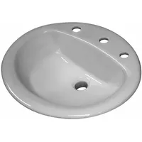 This SLOAN countertop bathroom sink is made of vitreous china in a white finish. It measures 20 inches in length and 17 inches in width, with three faucet holes. Mounting hardware is included; faucet is not supplied. Suitable for standard vanity installations in commercial or residential restrooms