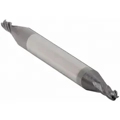 This double-end carbide ball end mill features an AlTiN coating for wear resistance and a 4-flute design. With a 1/32" mill diameter and 1/16" length of cut, it is suited for contouring, slotting, and profiling in mold and die work and general machining.