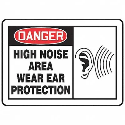 ACCUFORM Safety Label: Vinyl, Adhesive Sign Mounting, 3 1/2 in x 5 in Nominal Sign Size - Danger: High Noise Area Wear Ear Protection Signs