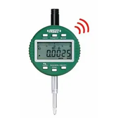 Digital indicator with non-removable flat back, measuring range 0 to 1 in (0 to 25.4 mm), accuracy ±0.00006 in, ball contact, inch/metric switchable. Suitable for dimensional measurement in machining and inspection tasks.