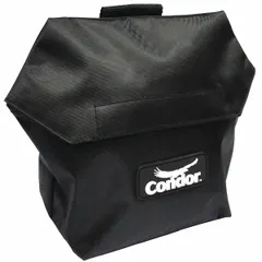 This polyester storage bag in black is designed for carrying and protecting a respirator. It measures 9 inches in length and includes a belt loop for convenient attachment to a belt or harness. Suitable for industrial environments where respirators need to be kept accessible and clean.