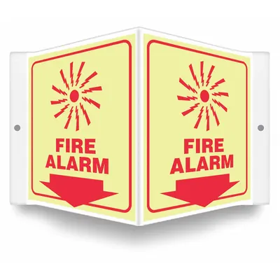 CONDOR Safety Sign: PETG, Mounting Holes Sign Mounting, 6 in x 8 1/2 in Nominal Sign Size - V-Shape Projection Fire Alarm Signs