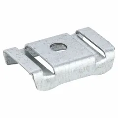 This steel strapping bracket supports round ducts in HVAC systems. It accommodates threaded rod sizes from 5/16 in to 3/8 in and is compatible with strapping gauges 18 to 22 ga. The bracket measures 2 1/2 in length by 1 5/8 in width and has a 660 lb capacity.