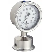 ASHCROFT Pressure Gauge: 0 psi to 100 psi, 2 1/2 in Dial, 1 1/2 in Tri-Clamp, Bottom, 1032S (MPN 25-1032S-15L-100)