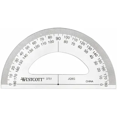 WESTCOTT Manual-Reading Protractor: 0°to 180°, 1° Graduations, 0.01in Accuracy, Plastic - Manual-Reading Protractors