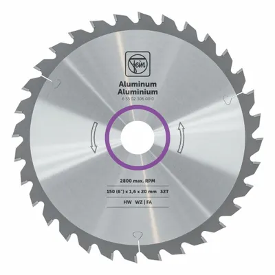 FEIN Circular Saw Blade: 6 in Blade Dia., 32 Teeth, 0.06 in Cut Wd, 3/4 in Arbor Size - Aluminum & Soft Metal-Cutting Blades