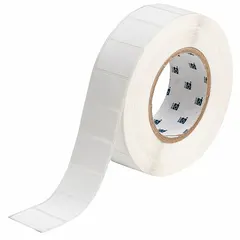 White matte-finish precut label roll for cryogenic thermal transfer printing. Label height 1 in, width 1 1/2 in, roll length 1 in. Compatible with THT printer series. Used for durable identification in extreme cold environments such as liquid nitrogen storage and laboratory freezers.