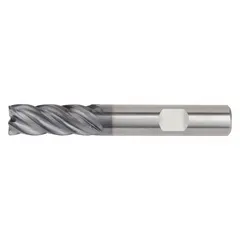 Carbide square end mill with AlTiN coating for heat resistance and wear protection. 5-flute geometry enables high material removal rates in steel and cast iron. 6 mm mill diameter, 13 mm length of cut, 57 mm overall length. Suitable for production machining, mold making, and general engineering.