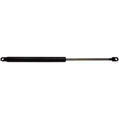 Gas spring with 11 17/64 in extended length and 134.9 lbf force. Includes hinge eye end fittings. Provides controlled motion and lifting assistance for industrial equipment, machinery guards, and access panels.