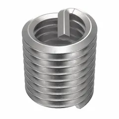 Free-running helical insert with tanged tang for installation. Thread size 5/8"-11, coarse pitch, right-hand orientation. Made from 18-8 stainless steel with tensile strength 200,000-250,000 psi. Plain finish, supplied in a 6-pack. Used to repair or reinforce tapped threads in metal components.