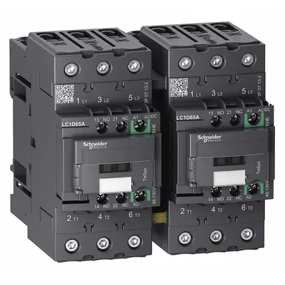 SCHNEIDER Magnetic Contactor: Reversing, 3 Poles, 3NO Contacts, 65 A - Reversing IEC Contactors