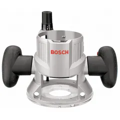 Fixed router base designed for use with the BOSCH MR23EVS router. Features a Dual Grip configuration for enhanced control. Supplied as a 2-piece set. Suitable for precision routing in woodworking and cabinetry applications.