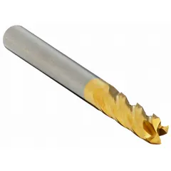 General purpose carbide square end mill with TiN coating, 4 flutes, 4.5 mm mill diameter, 16 mm length of cut, and 51 mm overall length. Used for milling flat-bottomed slots, pockets, and contours in metals, plastics, and composites.