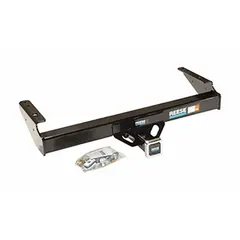 Steel step bumper hitch with powder-coated finish. Designed for Ford D250, requires drilling for installation. Supports 7,500 lb gross trailer weight and 750 lb tongue weight. Suitable for towing trailers, boats, or campers while providing a step surface.