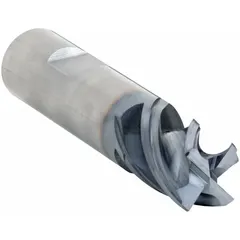 This carbide corner-chamfer end mill is designed for fast cutting of chamfers and bevels in steel and cast iron. It features an AlTiN coating for wear resistance, 4 flutes for efficient chip evacuation, a 3/4" mill diameter, and a 1-1/2" length of cut. Typical applications include deburring edges and preparing weld joints in general machining operations.
