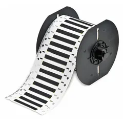 Polyolefin sleeve labels in black matte finish, sized 1/8 in x 2 in, for wire gauges 16 AWG to 22 AWG. Compatible with BBP33 printer series for on-demand wire identification and marking in industrial electrical panels, control cabinets, and machinery.