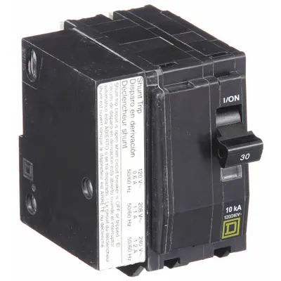 SQUARE D Miniature Circuit Breaker: 30 A, 120/240V AC, Single Phase, 10kA at 120/240V AC - QO Series, Plug-In Square D Miniature Circuit Breakers