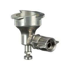 Stainless steel adapter for connecting PPS series disposable cup liners to spray guns. Features a 1/4 in thread size and S45 adapter type. Used in automotive refinishing, industrial painting, and coating applications.