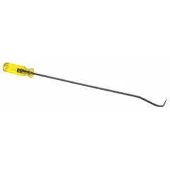 This single-end pick features a 90° angled steel tip for accessing confined spaces. The ergonomic plastic handle provides a secure grip. Commonly used for extracting O-rings, gaskets, and small components during maintenance and repair tasks.