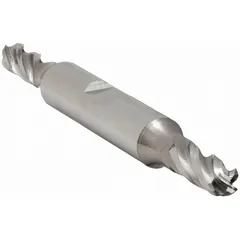 This double-end carbide ball end mill features a 7/16" mill diameter, 7/8" length of cut, and 4" overall length with 4 flutes. The ball nose design is suited for contouring, slotting, and profiling in CNC machining, particularly for creating smooth curved surfaces in die and mold work. The double-end construction provides extended tool life per shank.
