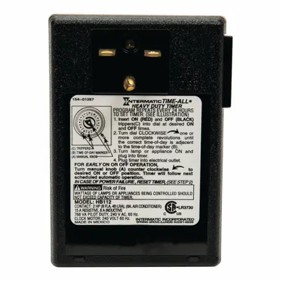 INTERMATIC Plug-In Timer: Mechanical, Indoor, Not Astronomic, 24 hr Setting, 6-15R - Indoor-Rated Electromechanical Plug-In Timer Switches