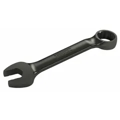 Alloy steel combination wrench with black oxide finish. Features an 11/32 in 12-point head and offset design for accessing recessed fasteners. Overall length 3 1/2 in. Suitable for tightening or loosening bolts in mechanical assembly and repair tasks.