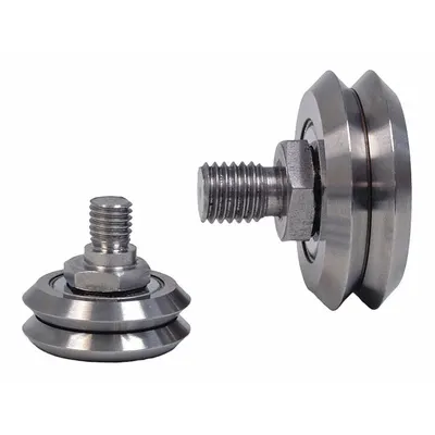 BISHOP-WISECARVER Guide Wheel: 1 13/64 in Roller Dia, V-Groove, Eccentric - V-Groove Stud Track Rollers