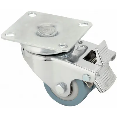 COLSON Plate Caster: Swivel, Total Lock, Rubber, 2 in Wheel Dia., 2 7/8 in Mounting Ht - Low-Profile Easy-Turn Medical Plate Casters
