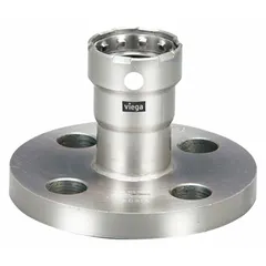 This press-fit flange is designed for connecting 2-inch stainless steel pipe in potable water systems. Constructed with stainless steel and FKM seals, it supports a maximum operating pressure of 200 psi. Suitable for industrial plumbing applications requiring corrosion-resistant, leak-resistant joints.