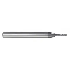 This carbide ball end mill features a pencil-neck design for deep cavity machining. With a 3/32" mill diameter, 3/4" length of cut, and 2-1/2" overall length, it is suited for 3D contouring, slotting, and profiling. The AlTiN coating enhances wear resistance, and the 2-flute geometry provides efficient chip evacuation.