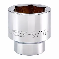 This 1/2" drive hand socket features a 6-point configuration and a 1 9/16" SAE size. Constructed from chrome, it is suited for tightening or loosening hex fasteners in industrial maintenance, automotive repair, and heavy equipment applications.