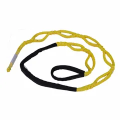 Polyester rope sling with fixed configuration, 5/8 in rope diameter, 10 ft length, and 2,880 lb working load limit. Yellow color. Used for lifting and rigging in material handling, construction, and industrial applications.