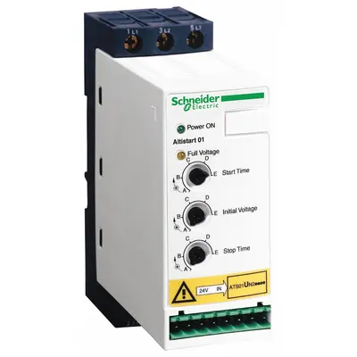 SCHNEIDER Soft Start: 380-415V AC, 12 A Output Current, With Bypass, IP20, 60/50 Hz - Schneider Altistart ATS 01