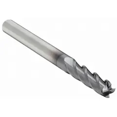 This carbide corner-chamfer end mill features a TiAlN coating and four flutes for efficient cutting. With a 3/16" mill diameter and 3/4" length of cut, it is used to create 45-degree chamfers, deburr edges, and prepare workpieces for welding or assembly in metalworking operations.