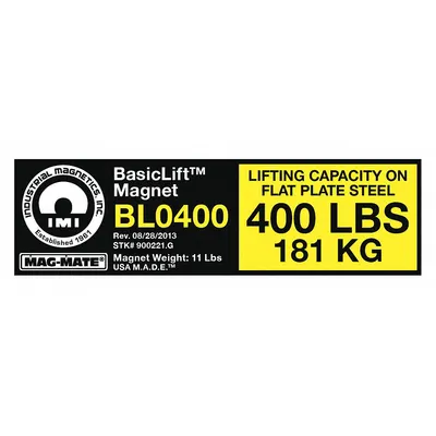 MAG-MATE Replacement Capacity Sticker: 900221 - Accessories for Below-the-hook Lifting Magnets