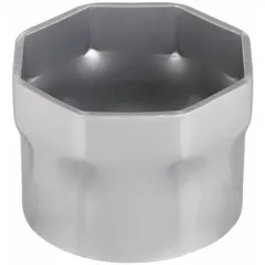 This SAE lock nut socket features an 8-point, deep, unfinished design with a 2-3/4 in socket size. It is used for tightening or loosening locknuts on heavy-duty equipment, providing secure engagement in confined spaces.