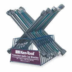 This 4-way lug nut wrench set from KEN-TOOL features six-point sockets in SAE sizes including 17 mm, 19 mm, 3/4 in, 21 mm, 22 mm, 7/8 in, 1 in, and 1 1/8 in. The painted finish and length range of 18 to 22 inches provide leverage for removing and installing lug nuts on passenger vehicles. No leverage bar hole is included.