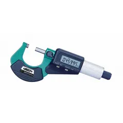 This INSIZE micrometer measures external dimensions from 5 to 6 inches (125 to 150 mm) with Inch/Metric readout. It offers an accuracy of +/-0.00015 inches and a resolution of 0.001 mm. Designed for precision measurement in machining and quality inspection applications. No SPC output.
