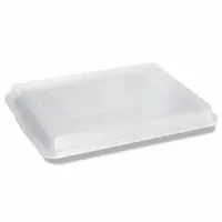 This full sheet pan cover is made of uncoated polyethylene with a solid, closed-bead design. It fits standard full-size sheet pans and is used to cover food during storage, transport, or proofing in commercial kitchens and foodservice operations
