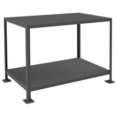 Fixed-height steel-top worktable with a 48 in x 24 in work surface. Non-expandable, non-modular unit with an overall load capacity of 3,000 lb. Suitable for heavy-duty bench work, assembly, maintenance, and fabrication tasks in industrial settings.