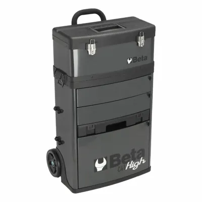 BETA Rolling Tool Box: 21 in W 10 in D 36 1/4 in H, Steel, Gray, Hinged Lid - Steel Rolling Tool Boxes with Drawers