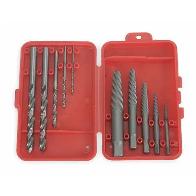 WESTWARD Screw Extractor Set: 10 Pc, Spiral Flute, Size #1/#2/#3/#4/#5 - Spiral-Flute Extractor & Drill Bit Sets