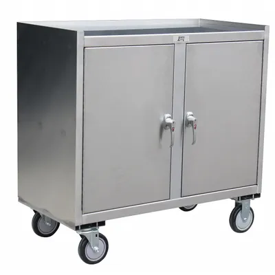 JAMCO Mobile Cabinet Workbench: 37 in x 21 in, Stainless Steel - Mobile Cabinet Benches with Shelves