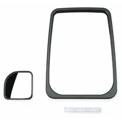 Flat replacement glass kit for rectangular vehicle mirrors. Includes wedge convex glass. Fits mirrors with 10 in height and 8 in width. Used to restore rear visibility on trucks, vans, and heavy equipment.