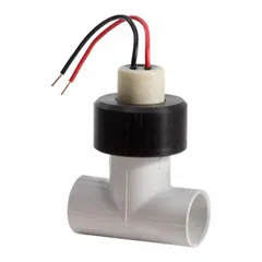 Inline turbine flow sensor with a 3/4-inch tube connection and paddlewheel design. Provides +/-3% accuracy. Suitable for measuring water flow rate in irrigation systems and other fluid monitoring applications.