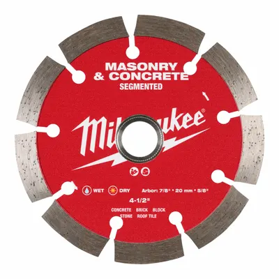 MILWAUKEE Diamond Saw Blade: Concrete/Masonry, 4 1/2 in Blade Dia. - Masonry-Cutting Blades