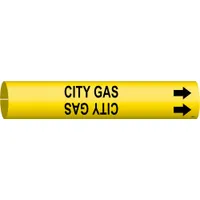 Pipe Marker: City Gas, Yellow, Black, Fits 3/4 to 1 3/8 in Pipe O.D., 1 Pipe Markers, With Arrows (MPN 4027-A)