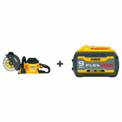 DEWALT Concrete Saw,9",60V,Bonus Battery: 9 in Blade Dia., Wet/Dry, 3 1/4 in Max. Cutting Dp - DEWALT Cordless Handheld Concrete Saws