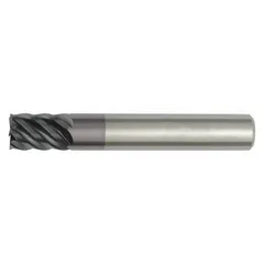 Carbide square end mill with TiAlN coating and 6 flutes, designed for milling steel and cast iron. Mill diameter 3/4", length of cut 3", overall length 5-1/4". Suitable for roughing and finishing operations in general machining applications.